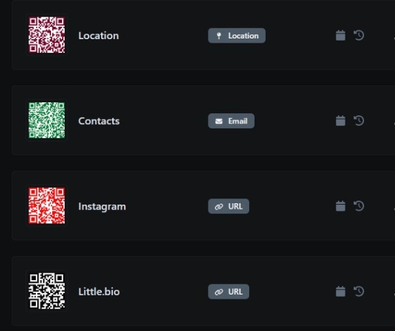 Screenshot of the app QR code system page
